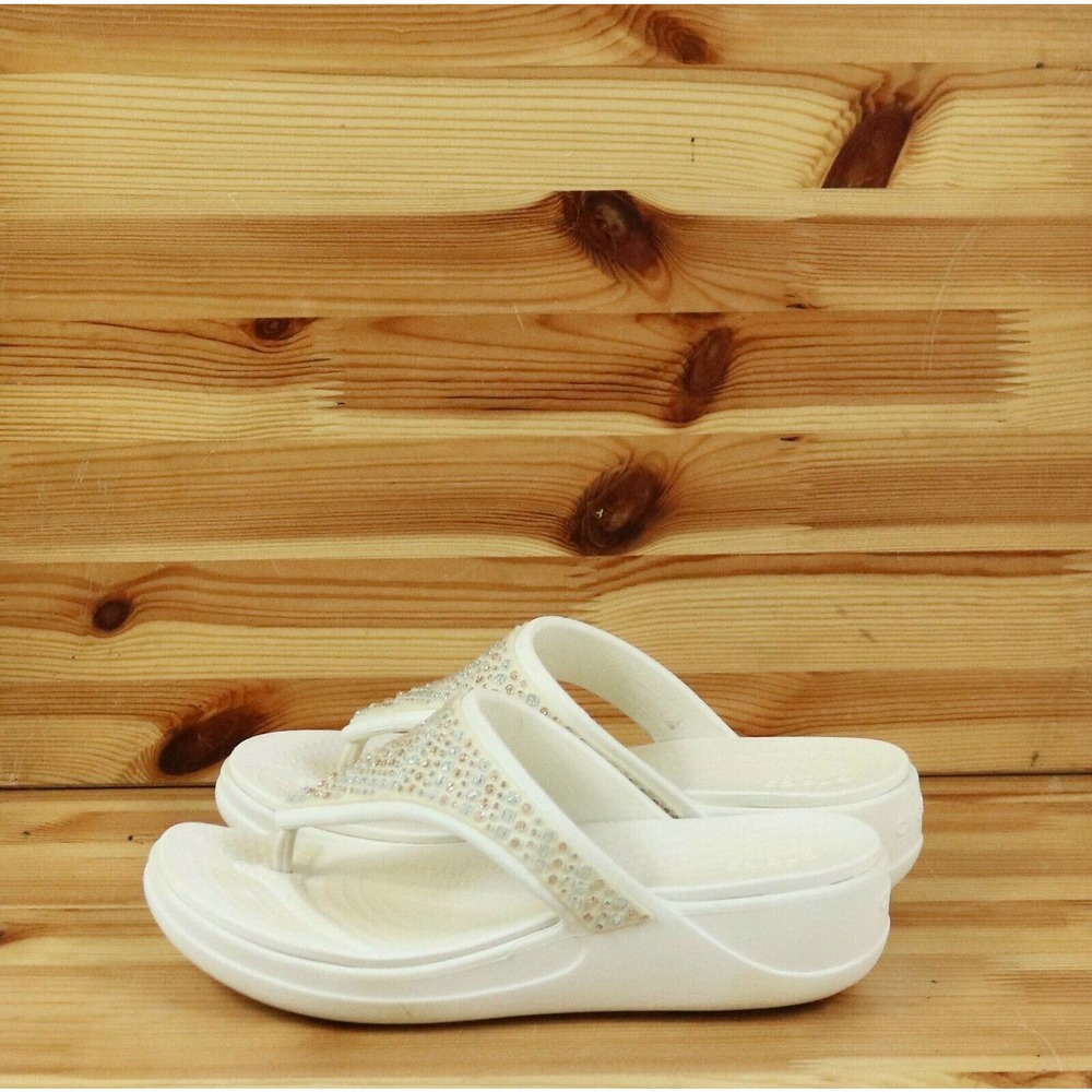 Crocs Dual Comfort Monterey Jeweled Wedge Flip Flop Women's Size 5 White